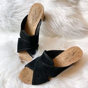 VANELI Black Wedge Espadrille Leather Top Sandals Size 9M